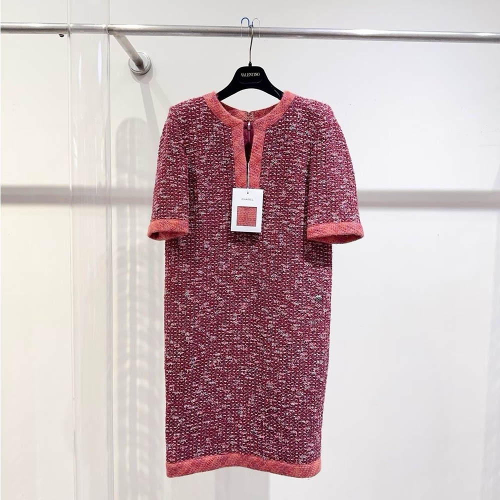 🚩steal authentic CHANEL Rose Tweed Midi Dress